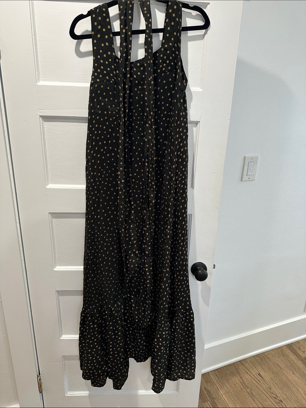 Black Maxi Dress with Gold Dot Print